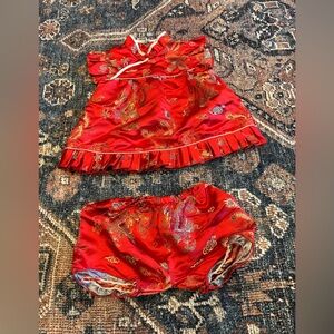Red Dragon Print Silk Baby Outfit Lunar New Year